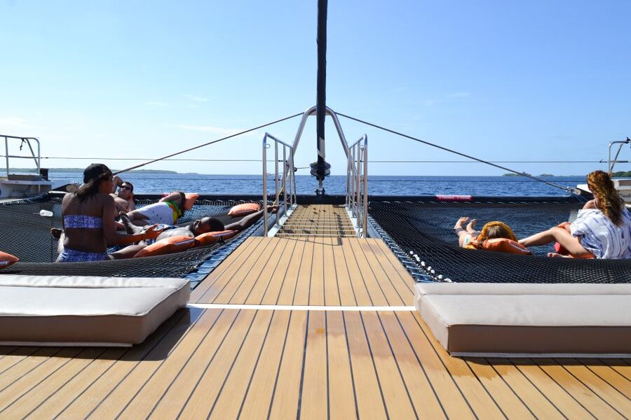 Cartagena: Rosario Islands Catamaran with Lunch and Snorkel - Lunch served aboard the moving catamaran