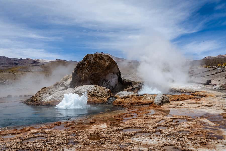 From San Pedro de Atacama: El Tatio Geyser Field & Wetlands - Walking through the geyser field at sunrise
