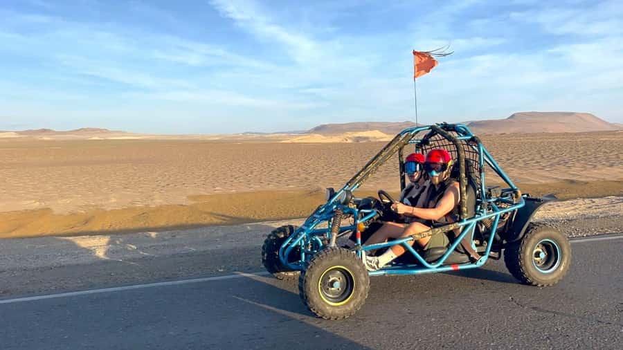 Mini Buggy GO KART in Paracas National Reserve - Yumaque Beach: calm water beside the desert